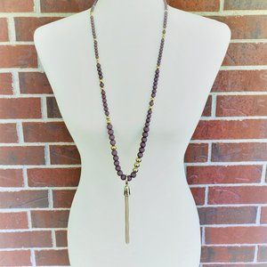 Charlie Paige Long Necklace: Lilac and Silver Tone